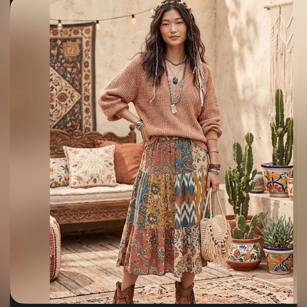 A new day cinnamon V-neck women’s sweater in size XS bohemian , western chic